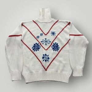 Vintage Puritan Sweater Mens Large White Turtleneck Fair Isle Ski Knit